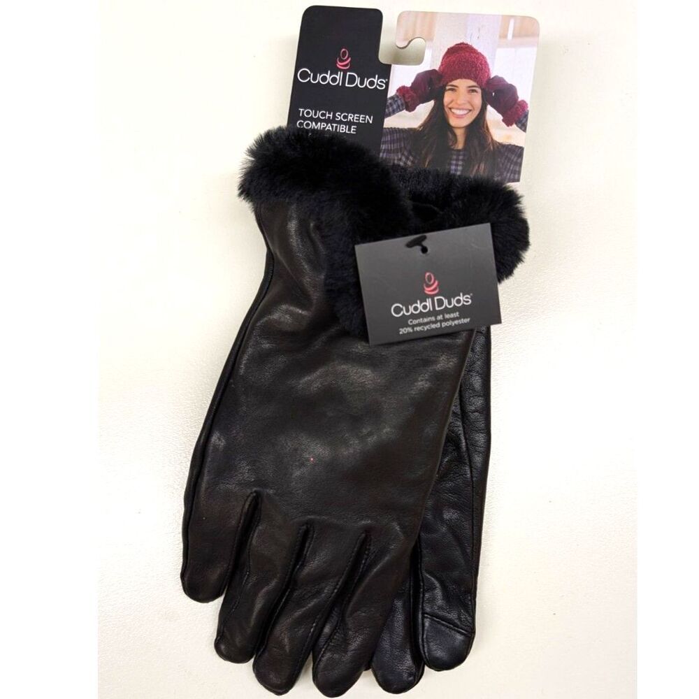 CuddlDuds Black Leather Gloves, size L